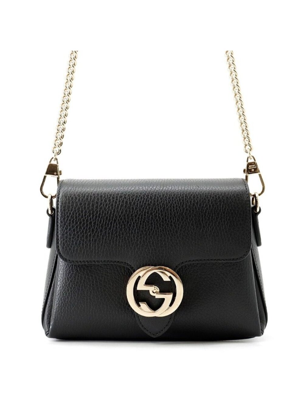 Gucci Chain Shoulder Bag Interlocking G Leather Black